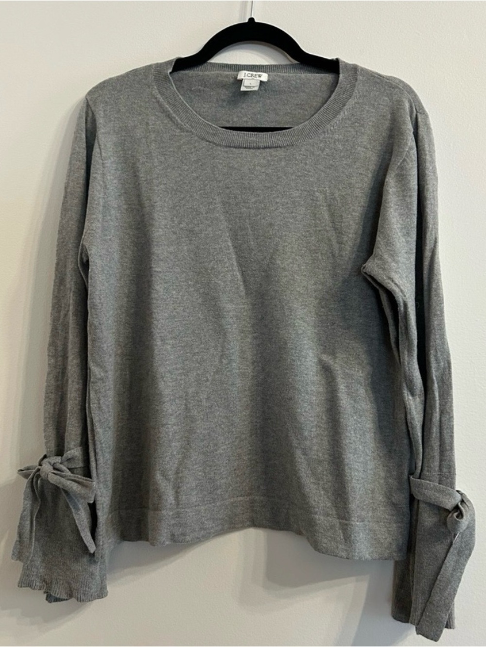 J. Crew Women’s Tie Bell Sleeve Sweater Graphite Gray 100% Cotton Large Preppy